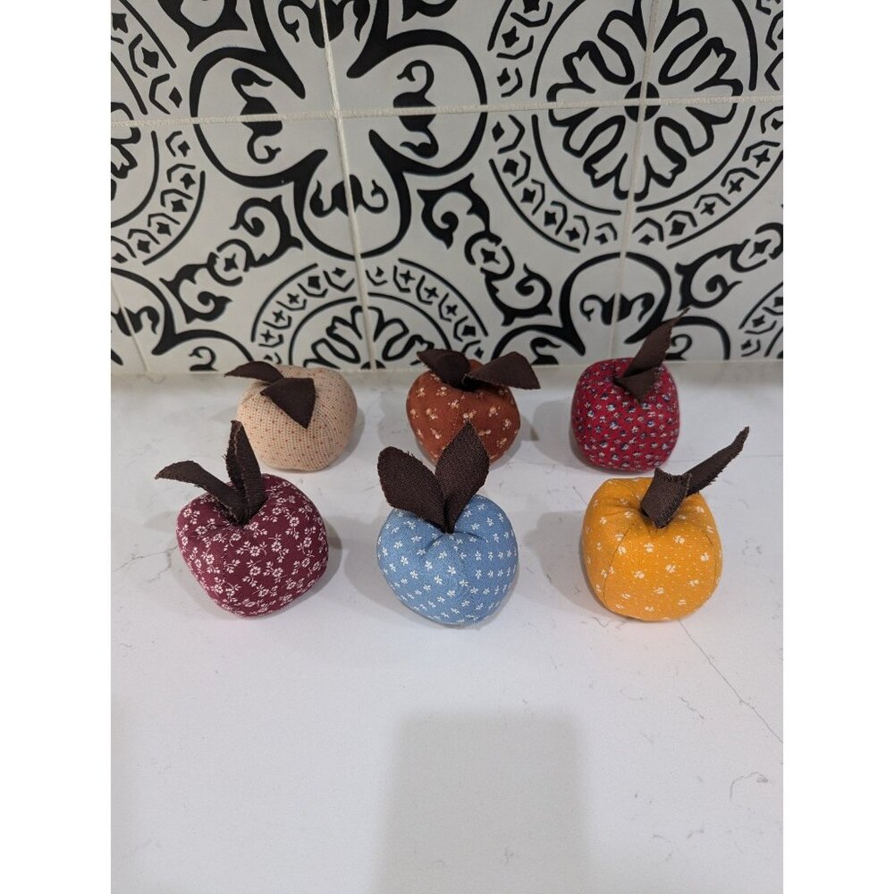 Vintage Lot of 6 Patchwork Apples Basket Filler Primitive Decor Pin Cushions